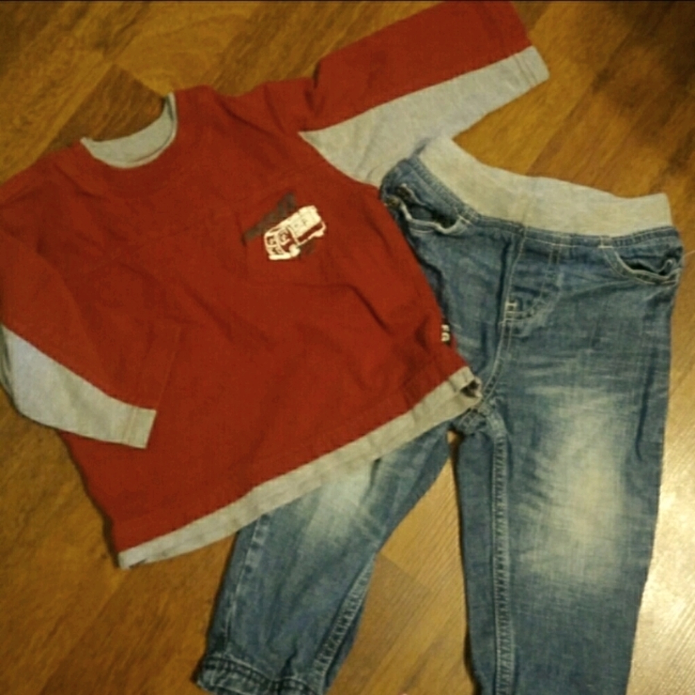 Infant Boys Toughskin jeans and shirt
